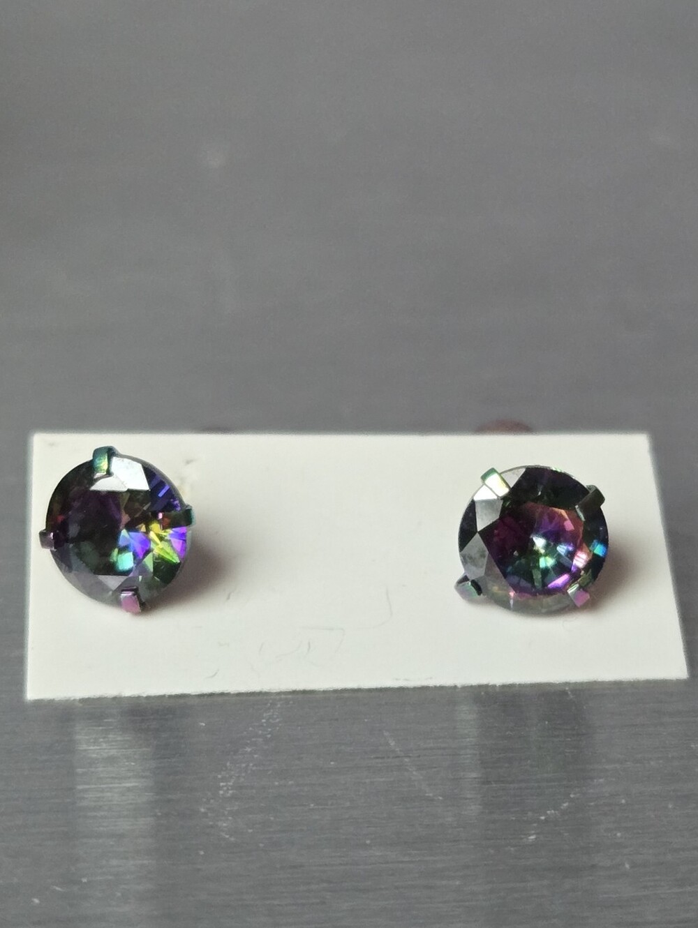 Iridescent Rainbow Topaz Studs Earrings Oil Slick Mystic Topaz 18g
